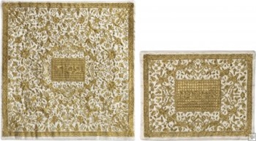 תמונה של סט כיסוי מצה ואפיקומן ממשי רקום בסגנון אוריינטלי (זהב) - יאיר עמנואל