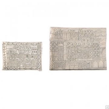 תמונה של תיק לטלית ותפילין עם ריקמה בעבודת יד "ירושלים העתיקה" (כסף) - יאיר עמנואל 