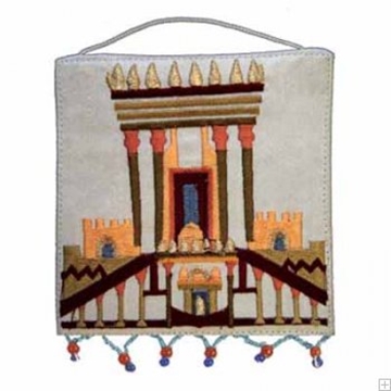 תמונה של קישוט קיר ממשי רקום "בית המקדש" (לבן) - יאיר עמנואל