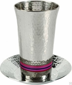 תמונה של גביע קידוש מניקל עם תחתית חמישה צבעים (אדום) - יאיר עמנואל