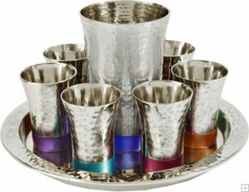 תמונה של סט קידוש מניקל - גביע + 6 כוסות + מגש (צבעוני) - יאיר עמנואל
