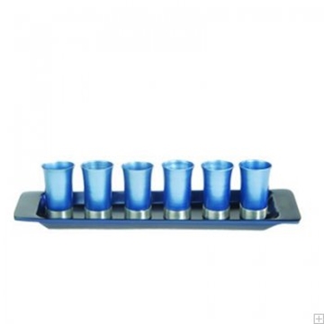 תמונה של סט קידוש מאלומיניום - 6 כוסות + מגש (כחול) - יאיר עמנואל