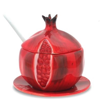 תמונה של כלי לדבש מקרמיקה עם תחתית "רימון" (אדום)