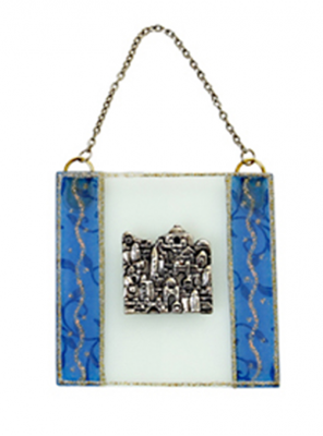 תמונה של ברכה מזכוכית "ירושלים העתיקה" (כחול) - לילי אומנות