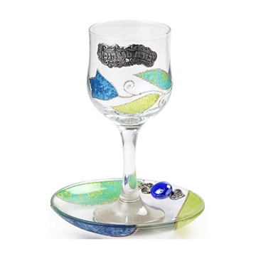 תמונה של גביע קידוש מזכוכית "פרחים" (כחול) - לילי אומנות