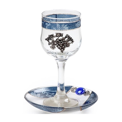 תמונה של גביע קידוש מזכוכית "גפן" (כחול) - לילי אומנות