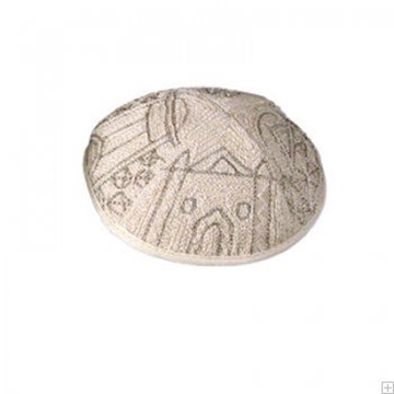 תמונה של כיפה רקומה בעבודת יד "ירושלים העתיקה" (כסף) - יאיר עמנואל