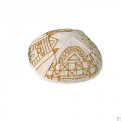 תמונה של כיפה רקומה בעבודת יד "ירושלים העתיקה" (זהב) - יאיר עמנואל
