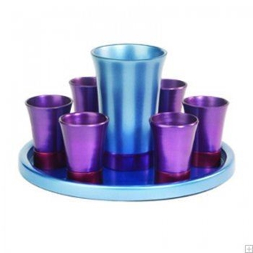 תמונה של סט קידוש מאלומיניום - גביע + 6 כוסות + מגש (סגול) - יאיר עמנואל