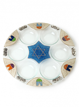 תמונה של צלחת פסח מזכוכית "מגן דוד" - לילי אומנות
