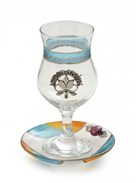 תמונה של כוס אליהו ותחתית מזכוכית (צבעוני) - לילי אומנות